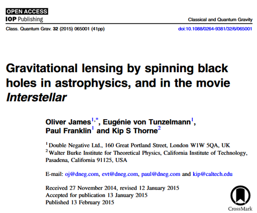 A screenshot of a scientific paper with the title "Gravitational lensing by spinning black holes in astrophysics, and in the movie Interstellar"