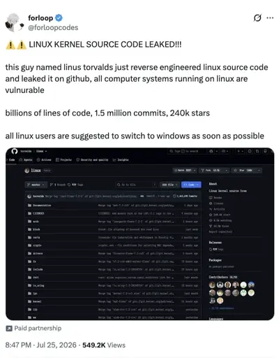 Linux source code leaked
