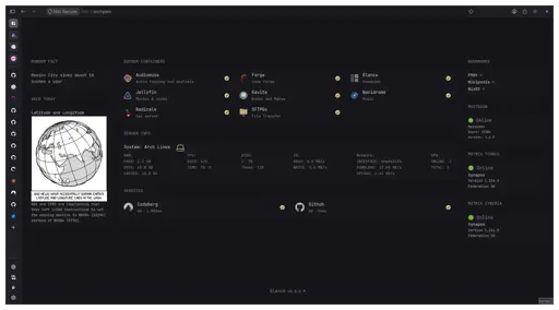 A firefox browser showing the home page setup for my server. The page is a glance homepage